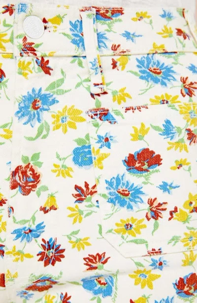 Mother Hustler Roller Patch Pocket Floral-print High-rise Bootcut Jeans In White