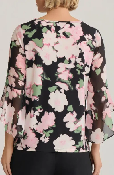 Kasper Floral Flutter Sleeve Top In Multi