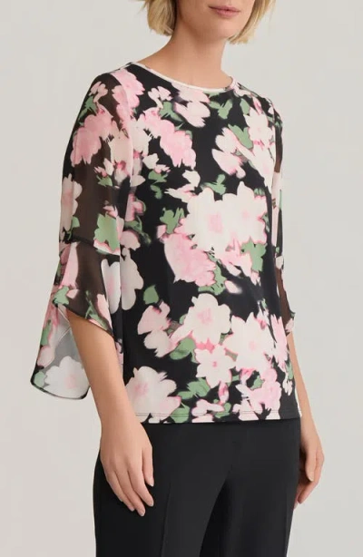 Kasper Floral Flutter Sleeve Top In Multi