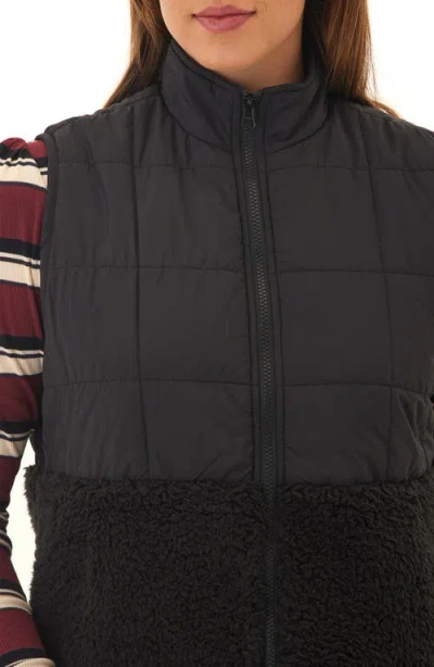 Threads 4 Thought Janey Faux Shearling Mixed Media Puffer Vest In Black
