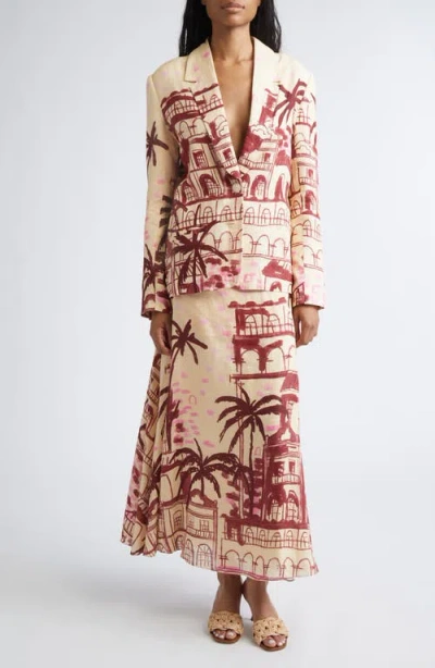 Johanna Ortiz Steps Of Joy Tropical Print A-line Linen Skirt In Multi
