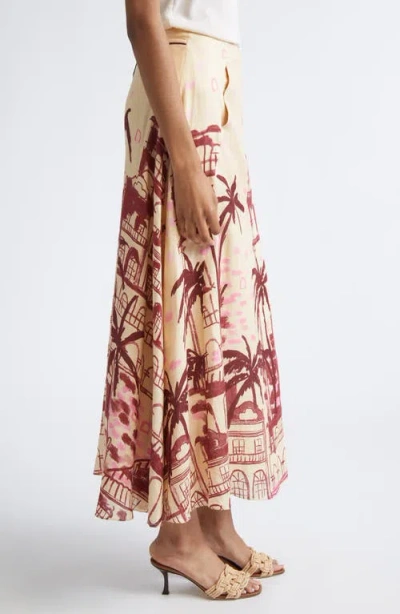 Johanna Ortiz Steps Of Joy Tropical Print A-line Linen Skirt In Multi