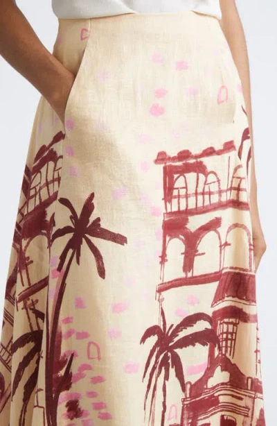 Johanna Ortiz Steps Of Joy Tropical Print A-line Linen Skirt In Multi
