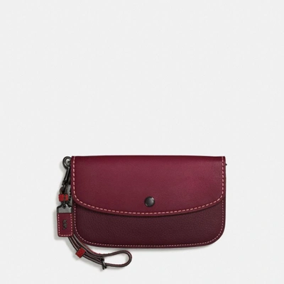 Shop Coach Clutch With Colorblock Snakeskin Handle In Bordeaux/black Copper