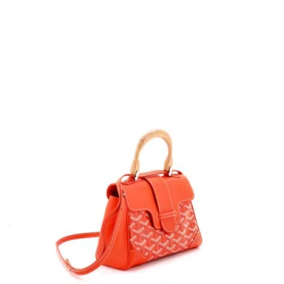 Pre-owned Goyard  Goyard Saigon Top Handle Bag Coated Canvas With Leather Mini In Orange
