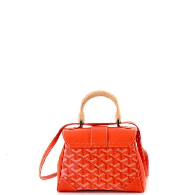 Pre-owned Goyard  Goyard Saigon Top Handle Bag Coated Canvas With Leather Mini In Orange