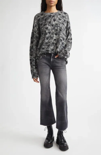 R13 Distressed Heart Print Cashmere Sweater In Gray