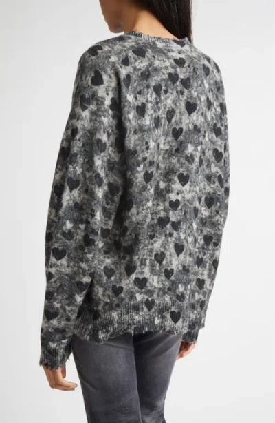 R13 Distressed Heart Print Cashmere Sweater In Gray