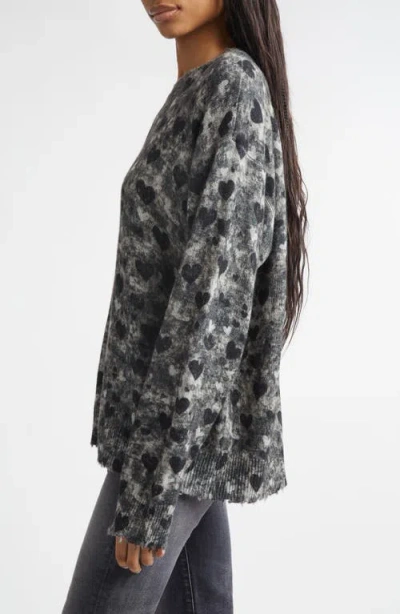 R13 Distressed Heart Print Cashmere Sweater In Gray