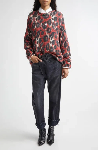 R13 Distressed Leopard Print Sweater In Multi