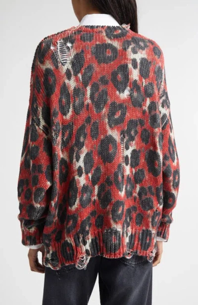 R13 Distressed Leopard Print Sweater In Multi