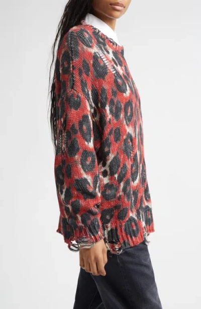 R13 Distressed Leopard Print Sweater In Multi