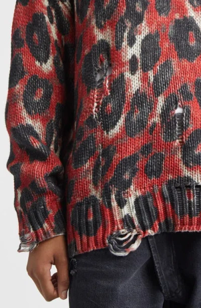 R13 Distressed Leopard Print Sweater In Multi