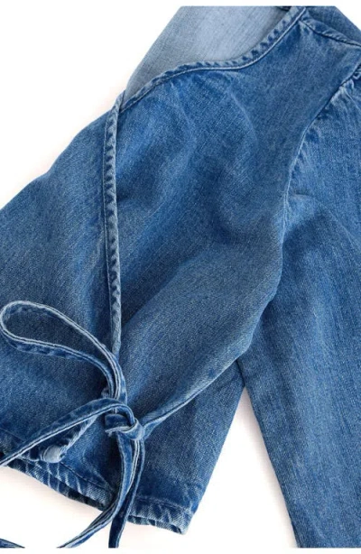Next Denim Wrap Top In Blue