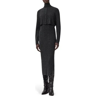 Allsaints Womens Charcoal Grey Sabine High-neck Stretch-knit Midi Dress In Gray