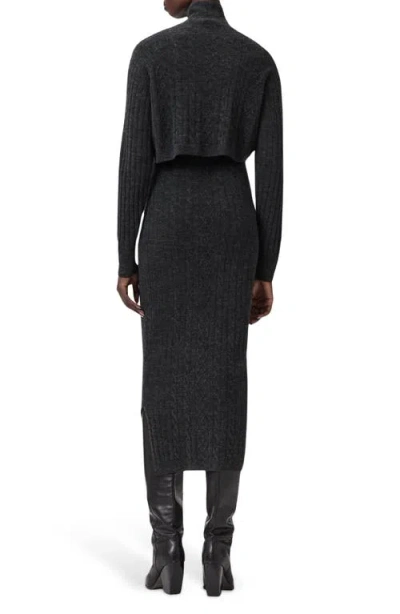 Allsaints Womens Charcoal Grey Sabine High-neck Stretch-knit Midi Dress In Gray