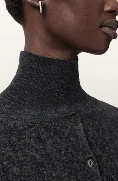 Allsaints Womens Charcoal Grey Sabine High-neck Stretch-knit Midi Dress In Gray