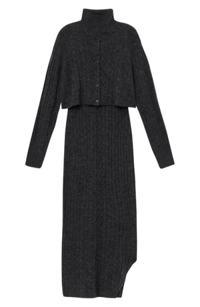 Allsaints Womens Charcoal Grey Sabine High-neck Stretch-knit Midi Dress In Gray
