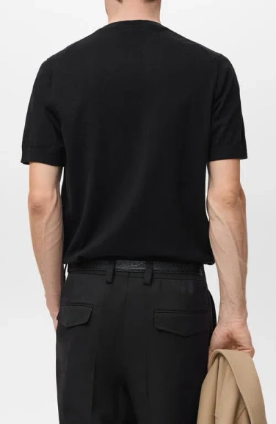 Mango Short Sleeve Cotton Crewneck Sweater In Black