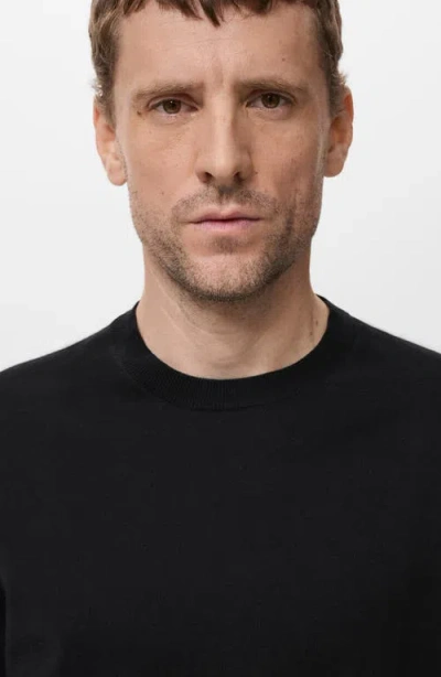 Mango Short Sleeve Cotton Crewneck Sweater In Black