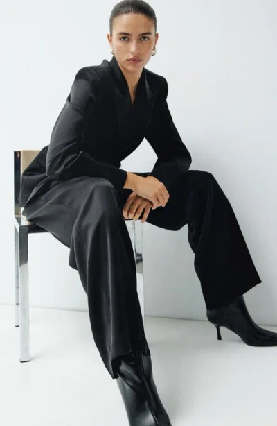 Mango Pleated Satin Pants In Black