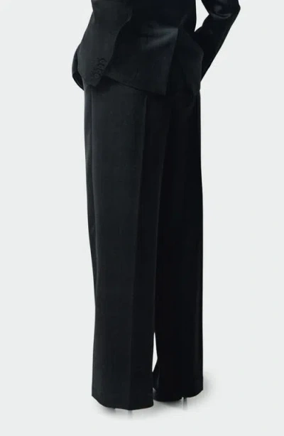 Mango Pleated Satin Pants In Black