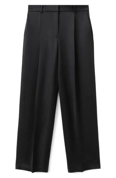 Mango Pleated Satin Pants In Black
