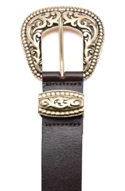 Mango Engraved Buckle Leather Belt In Brown