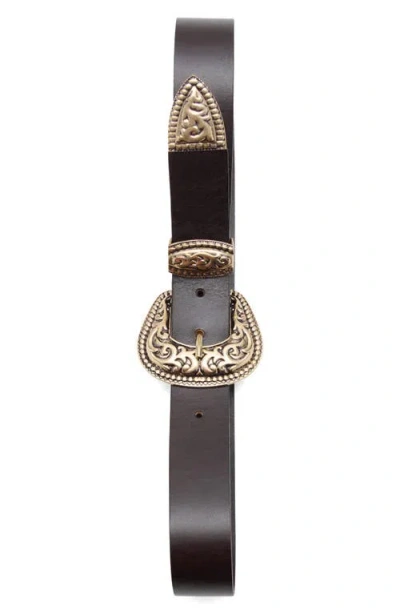 Mango Engraved Buckle Leather Belt In Brown