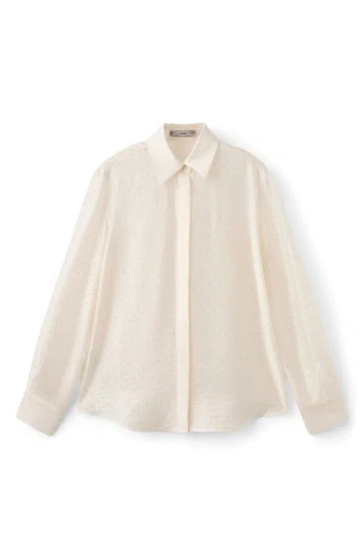 Mango Rhinestone Satin Button-up Shirt In Neutral