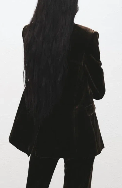 Mango Double Breasted Velvet Blazer In Brown