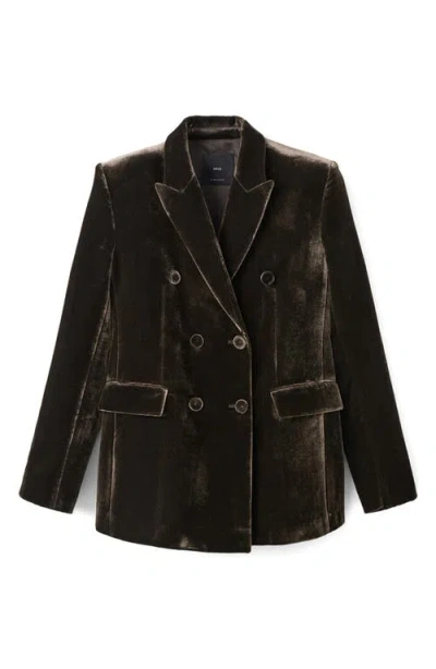 Mango Double Breasted Velvet Blazer In Brown