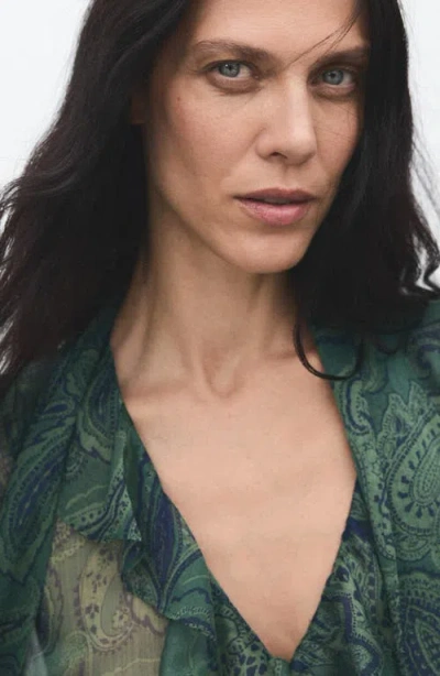 Mango Paisley Scarf Neck Top In Brown