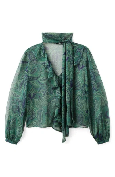 Mango Paisley Scarf Neck Top In Brown