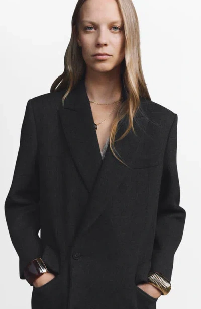 Mango Double Breasted Long Coat In Gray