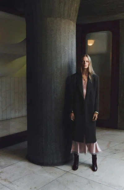 Mango Double Breasted Long Coat In Gray