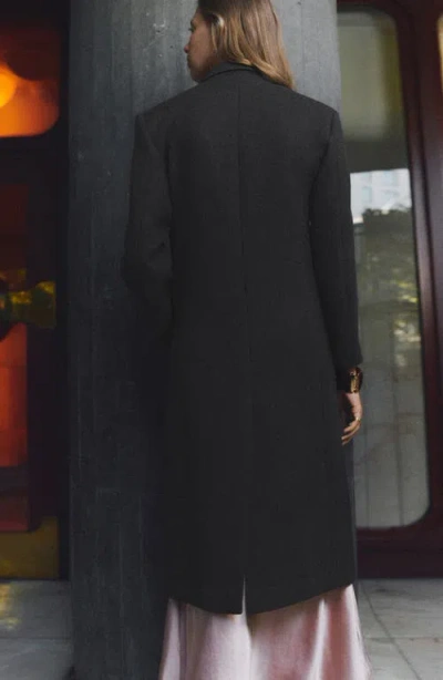 Mango Double Breasted Long Coat In Gray