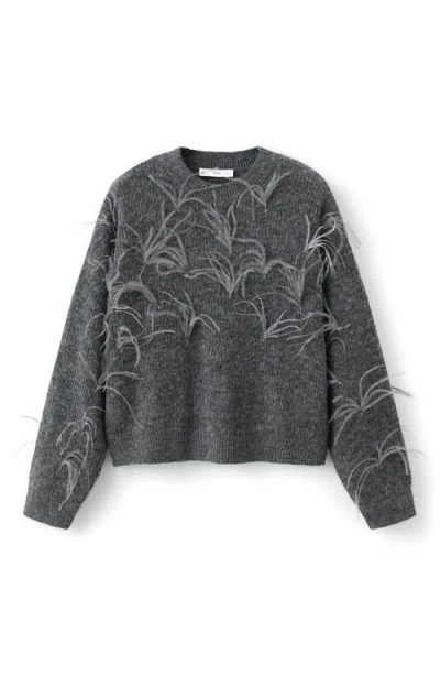 Mango Feather Detail Sweater In Black