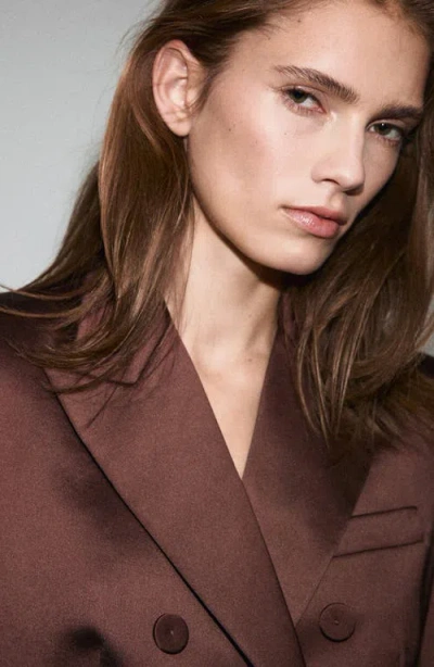 Mango Satin Suit Blazer In Brown