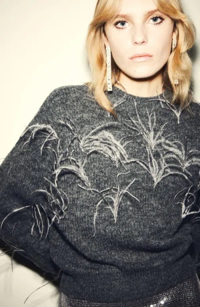Mango Feather Detail Sweater In Black