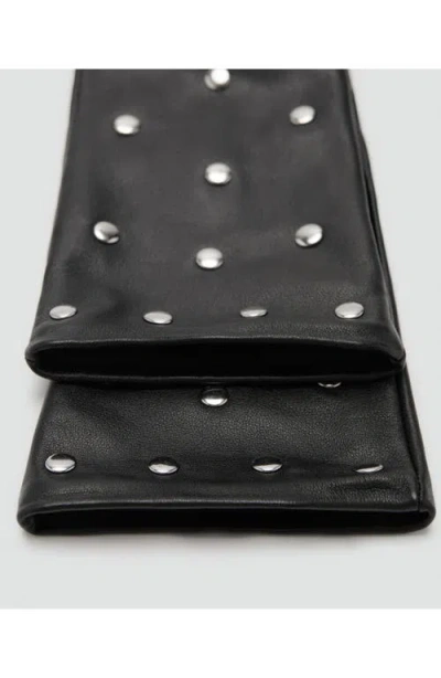 Mango Studded Leather Gloves In Black