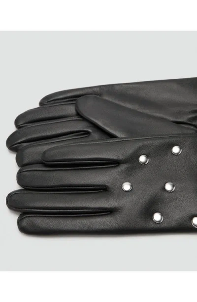 Mango Studded Leather Gloves In Black