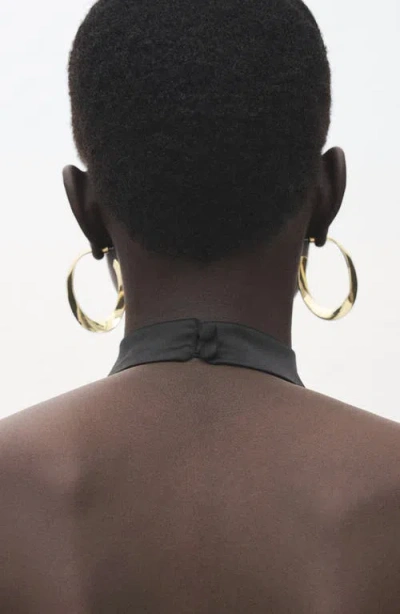 Mango Drape Halter Neck Satin Top In Black