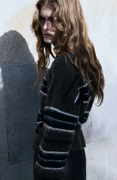 Mango Stripe Sweater In Gray