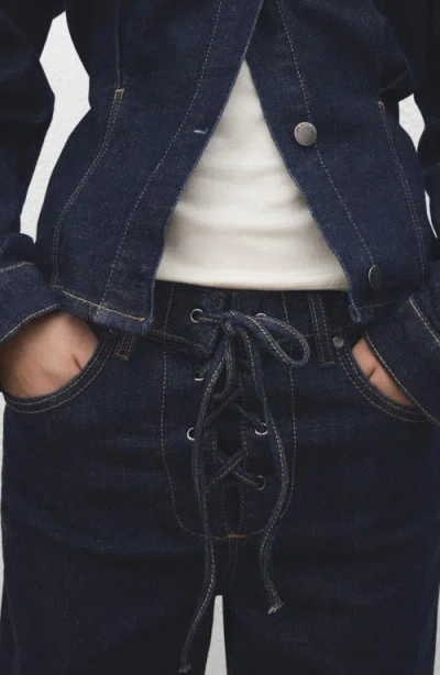 Mango Drawstring Closure Flare Leg Jeans In Blue