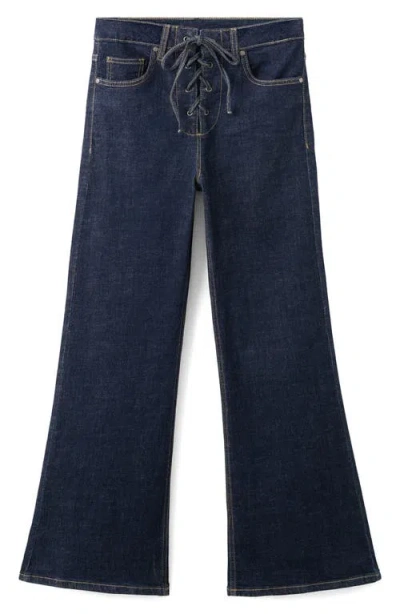 Mango Drawstring Closure Flare Leg Jeans In Blue