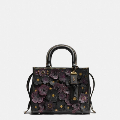 Shop Coach Rogue 25 With Tea Rose In Black/brass
