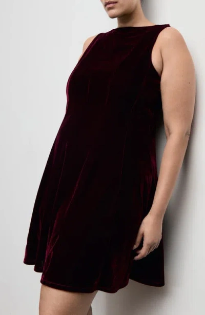 Mango Sleeveless Velvet Minidress In Burgundy