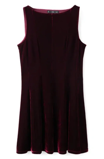 Mango Sleeveless Velvet Minidress In Burgundy