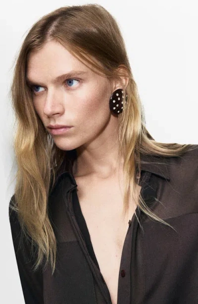 Mango Patchwork Sheer & Opaque Button-up Shirt In Brown